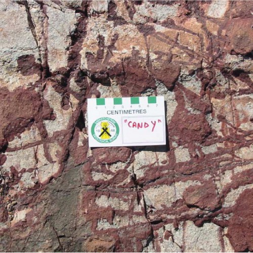 Iron oxide, argyllic alteration on northern extension of Candy vein