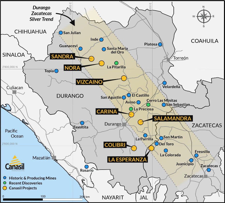Canasil Mexico Silver-Gold Projects in Durango and Zacatecas States, Mexico